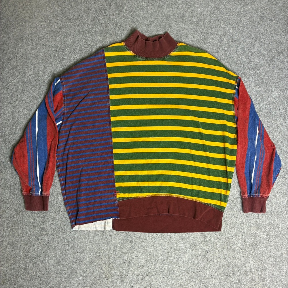 BDG Mock Neck Top Mens XS Multicolor Excellent Striped Colorblock Patchwork